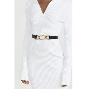 Frame Twist Chain Leather Waist Belt  Black Gold